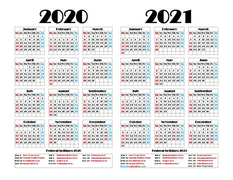 Printable 2020 2021 Calendar With Holidays 6 Templates