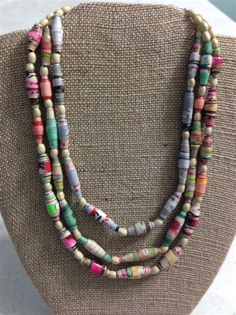 Three Strand Fresh Pastel Tribal Paper Bead Necklace Paper Beads