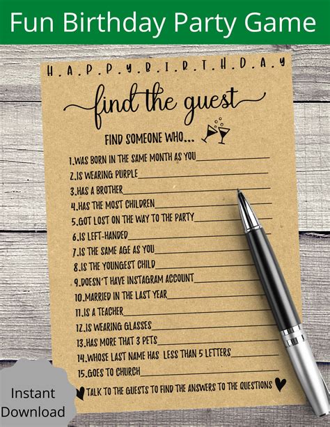 Adult Birthday Party Games Find The Guest Birthday Games Etsy Canada