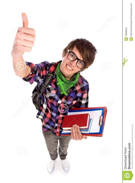 Male Student Showing Thumbs Up Stock Photo Image Of Body Sneakers