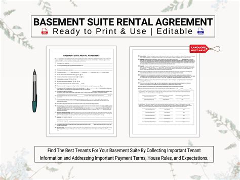 Basement Suite Rental Application / Lease Agreement Establish Rules