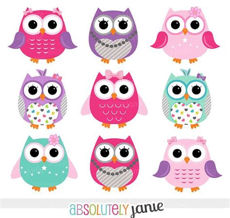Girly Pink Purple Owls Digital Clipart Clip By Absolutelyjanie Owl