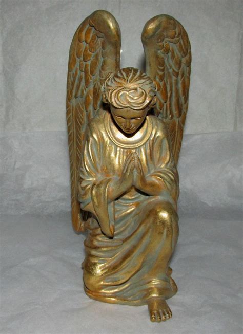 Signed Large Chrisdon Gold Praying Angel Statue Figure Resin Art 10