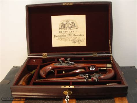 Antique Style Repica Cal Flintlock English Dueling Pistol Cased Set