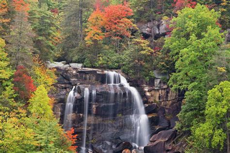 Dramatic Whitewater Falls In Autumn In The Nantahala National Forest Of