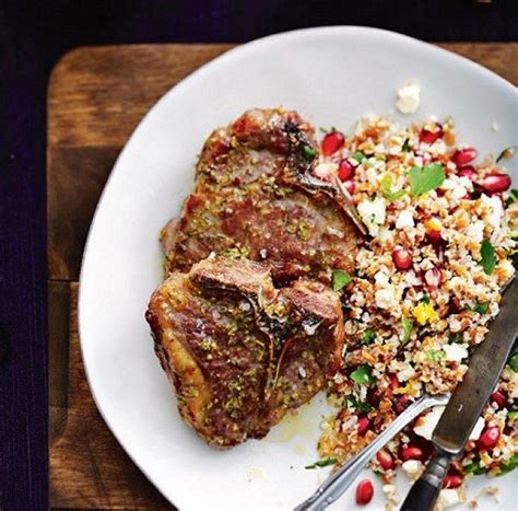 1/2 cup pomegranate molasses, 4 garlic cloves, coarsely chopped, 2 tablespoons olive oil, 1 tablespoon ground ginger, 1 tablespoon ground cinnamon, 2 teaspoons ground cumin, divided, 1 1/2 teaspoons paprika, 1/2 teaspoon salt, 1/4 teaspoon pepper. Lamb chops with pomegranate bulgur | Recipe | Bulgur ...