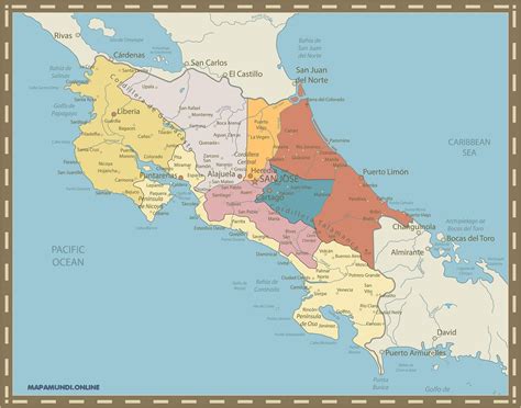 ⊛ Mapa De Costa Rica ·🥇 Político And Físico Imprimir Colorear 2022