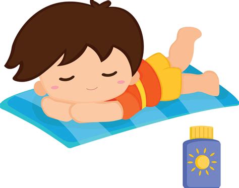 Relaxing At The Beach With Cute Kids Drawing Cartoon Clipart Set