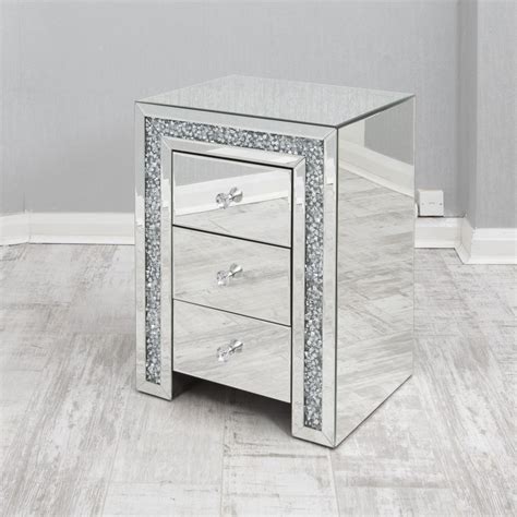 Crushed Diamond Mirrored Bedside Table Mirrored Bedside Table