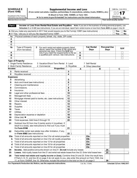 2017 Irs Tax Form 1040 Schedule E Supplement Income And 2021 Tax