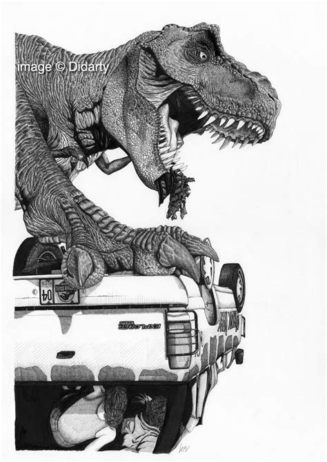 Jurassic Park Pen And Ink Drawing Print Etsy