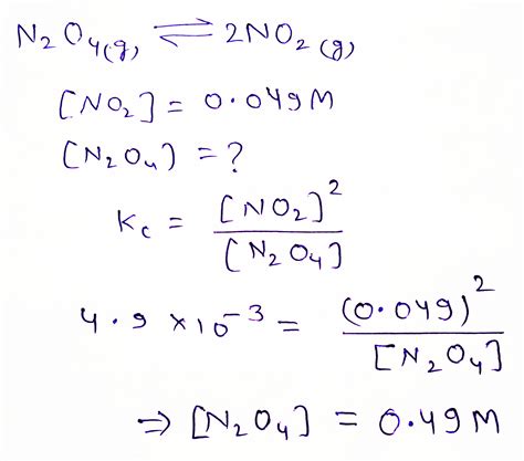 Solved The Equilibrium Constant Kc For The Reaction N2o4g⇌2no2g