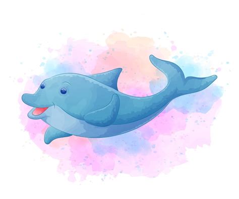 Premium Vector Cute Dolphin With Watercolor