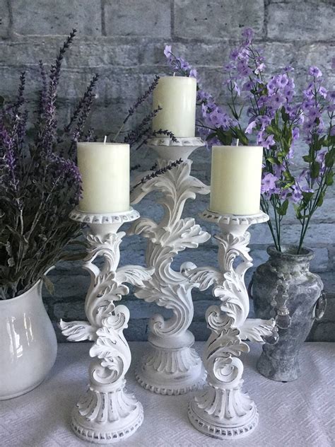 Tall White Pillar Candle Holders Set Of 3 Table