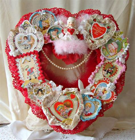 Reserved For Janet Vintage Ephemera Valentine Wreath Etsy