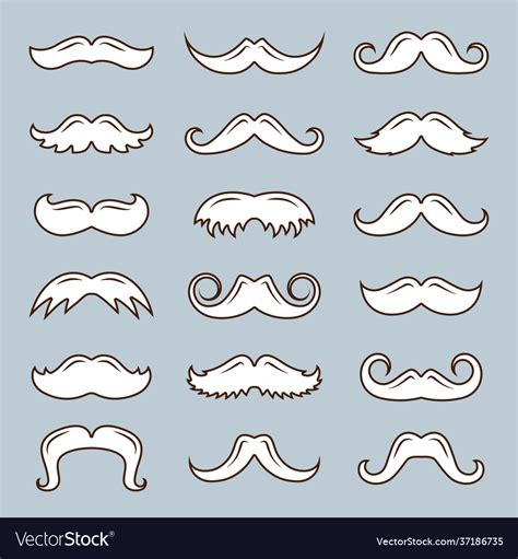 White Mustache Outline Collection Royalty Free Vector Image