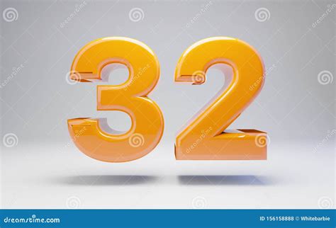 Number 32 3d Orange Glossy Number Isolated On White Background Stock