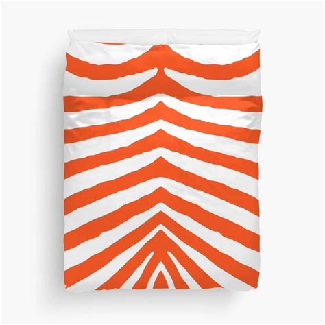 Bright Fluorescent Orange Neon And White Zebra Stripe Duvet Cover For