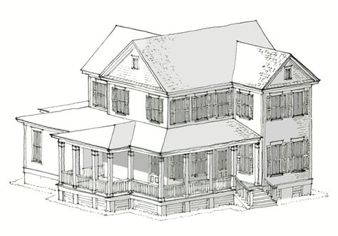 An Architectural Drawing Of A House With Porches And Balconies On The