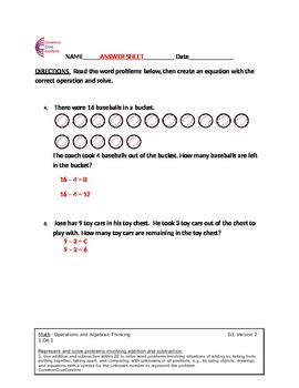 First grade word problems common core. 1.OA.1 Word Problem First Grade Common Core Math Worksheet ...