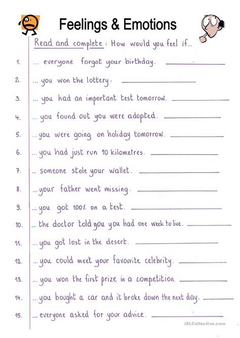 How do you associate an emoticon with an emotion? Read and Complete - Feelings worksheet - Free ESL ...
