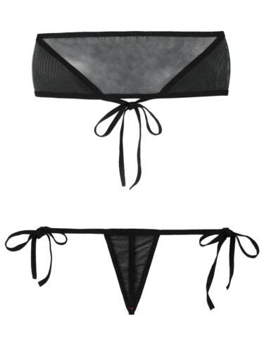 Women Sexy See Through Mesh Bikinis Set Swimwear Strapless Bra Crop Top Thongs Ebay