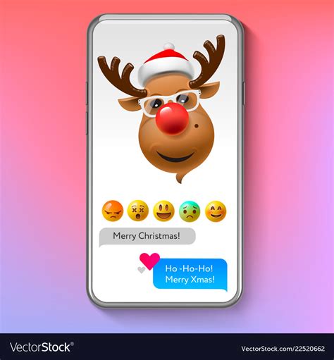 Christmas Emoji Reindeer In Santas Hat Holiday Vector Image