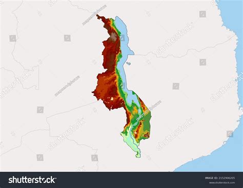 High Detailed Vector Malawi Physical Map เวกเตอร์สต็อก ปลอดค่า