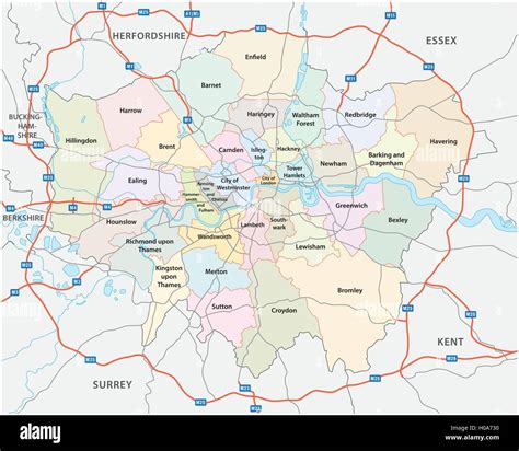 greater london road and administrative map Stock Vector Image & Art - Alamy