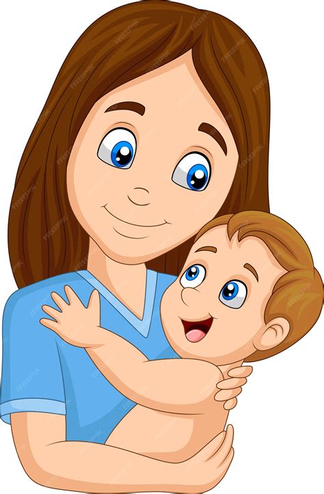 Madre Feliz De Dibujos Animados Abrazando A Su Bebé Vector Premium