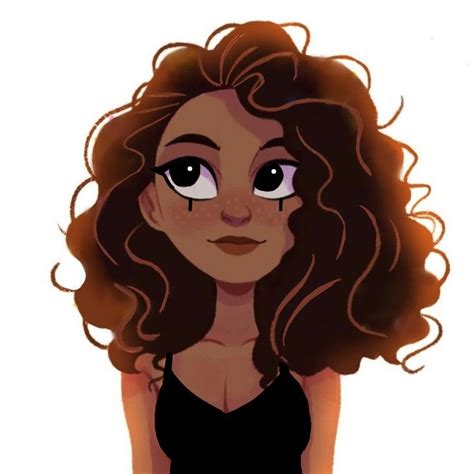 A Drawing Of A Woman With Brown Hair And Big Eyes Wearing A Black Tank Top