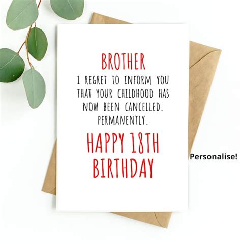 18th Birthday Card For Brother Funny Brother 18th Birthday Etsy Uk
