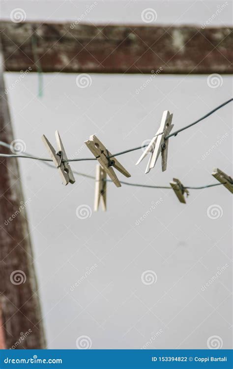 Wooden Clothespins On A Clothesline Stock Photo Image Of Hand Woman