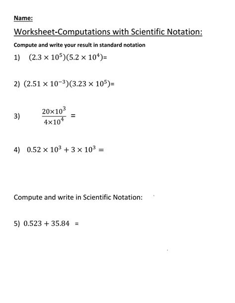 Scientific Notation Worksheet Answer Key