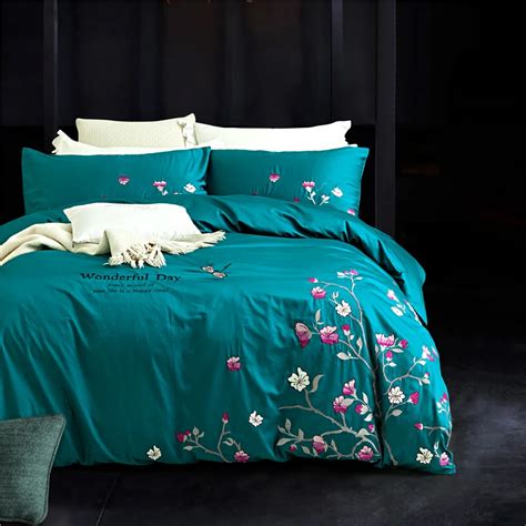 Luxury Cotton Floral Embroidery Bedding Sets King Queen Size Comforter