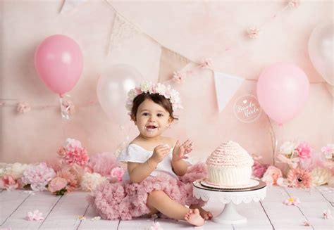Baby Posing In Pink Themed Baby Cake Smash Photos By Brandie Narola