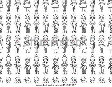 Cute Pixel Art People Character Seamless 스톡 벡터로열티 프리 421030117