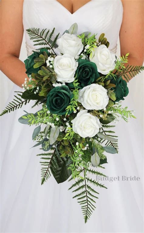 Beautiful Cascading Brides Bouquet With Emerald Green Hunter Green