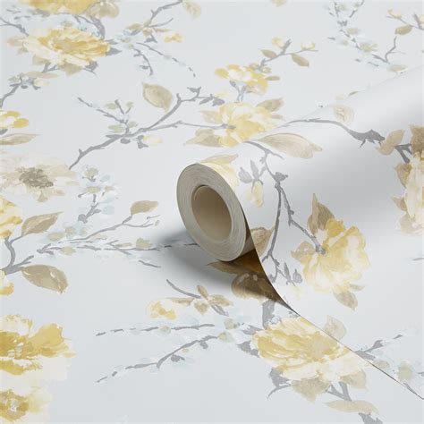 In my free time, i love doing graphic designs! K2 Lucy Duck egg & yellow Floral Wallpaper | Departments ...