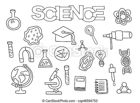 Science Elements Hand Drawn Set Coloring Book Template Outline Doodle