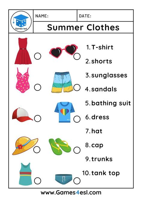 The Summer Clothes Worksheet For Kids