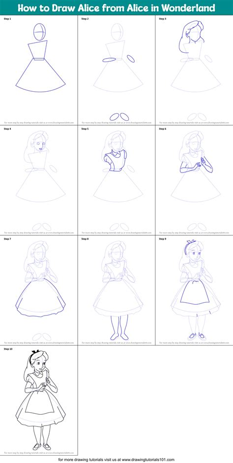 How To Draw Alice From Alice In Wonderland Printable Step By Step