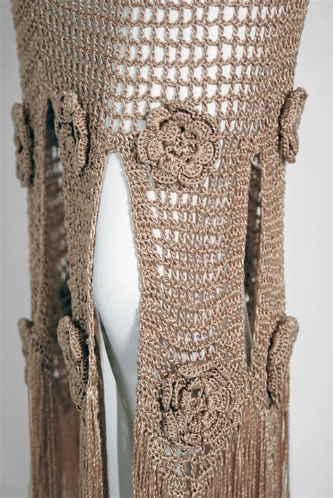 1930 S Seductive Nude Silk Knit Crochet Applique Illusion Fringe