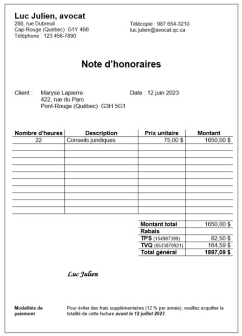 Note Dhonoraires Présentation Et Modèle Bdl