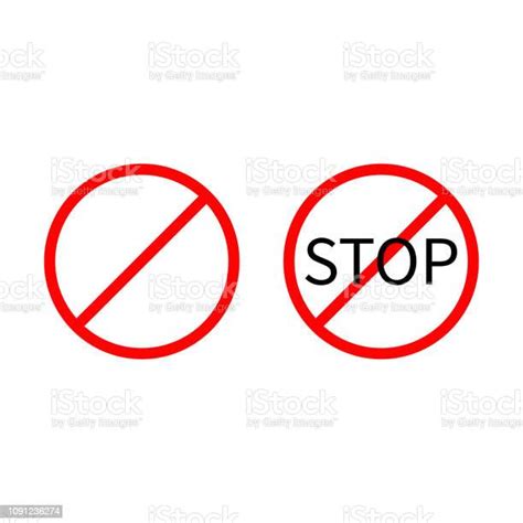 Prohibition No Symbol Red Round Stop Warning Sign Set Template Isolated