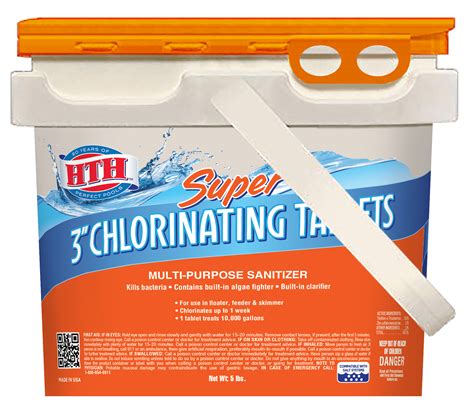 HTH Super 3 Inch Chlorine Tablets for Swimming Pools, Pool Chemicals, 5