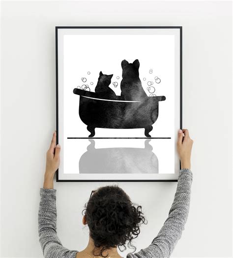 Love music and your interior. Bathroom art Cat print Dog wall art Bathroom decor Cat and ...