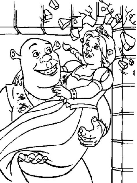 Shrek Carrying Princess Fiona His Beloved One Coloring Page Color