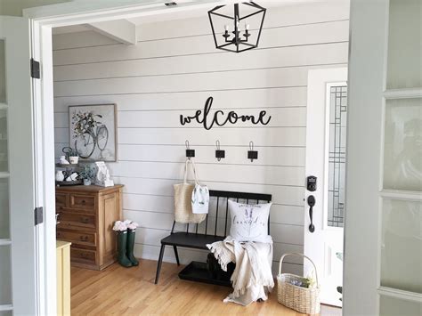 How to install an inexpensive shiplap plank wall using plywood. An Easy DIY Faux Shiplap Entryway Tutorial {Our farmhouse ...