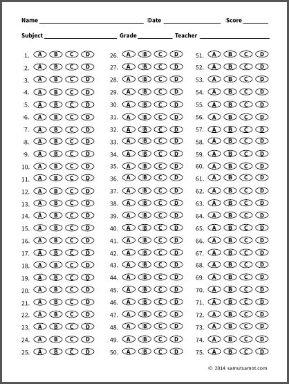 Printable Bubble Sheet